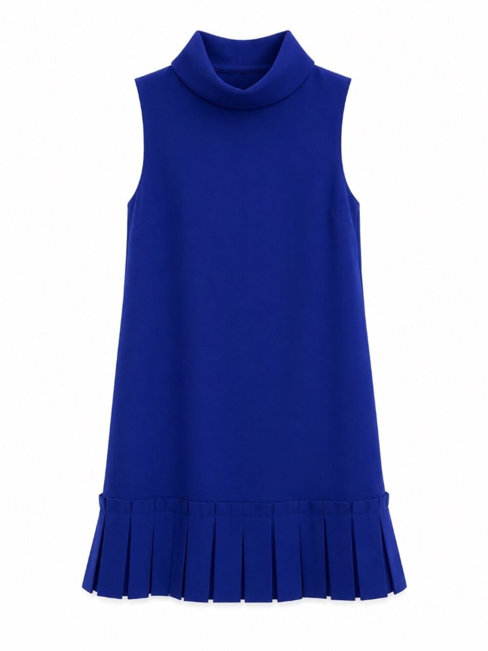 Sleeveless Blue Shift Midi Dress Size 4 With Pleated Hem & Back Zipper Closure